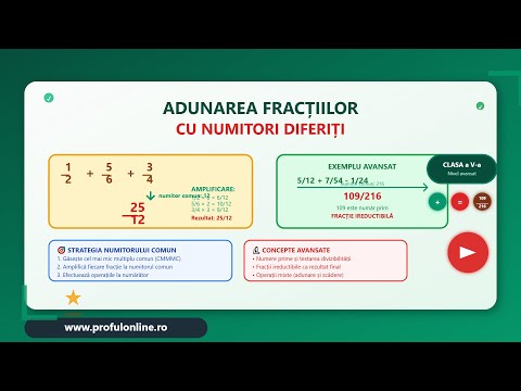 Adunarea fracțiilor cu numitori diferiți - Metoda numitorului comun | Clasa a V-a